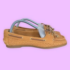 Sperry Top Sider Audrey Perforated Leather Slip On Boat Shoes Womens 9 Brown